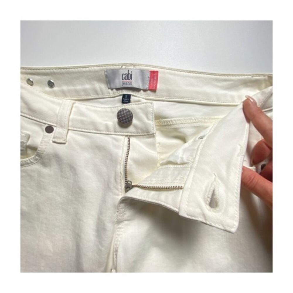 Cabi Slim Boyfriend Jeans Women 2 Cream Floral Embroidered Stretch - Picture 6 of 12